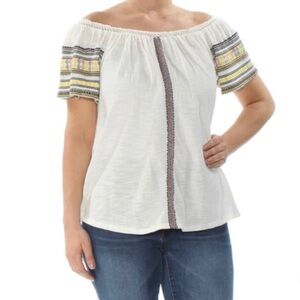 𝅺Lucky Brand Embroidered Cotton Top Size Small NWT Bohemian Hippie Funky